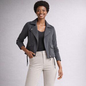 Marrakech Lange Scuba Knit Moto Jacket Asymmetrical Zip Chic Layering